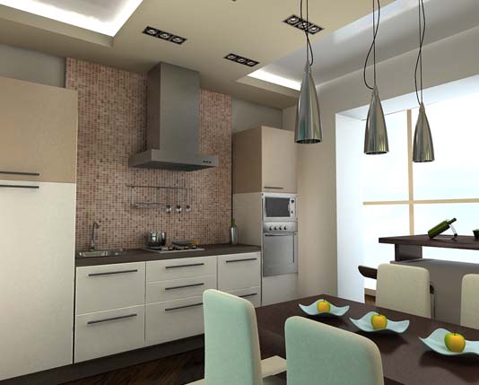 3D эскиз дизайна интерьера кухни